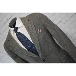 Allyn St George Sport Coat Mens 42 Reg Gray Herringbone Wool Blazer Two BTN VTG